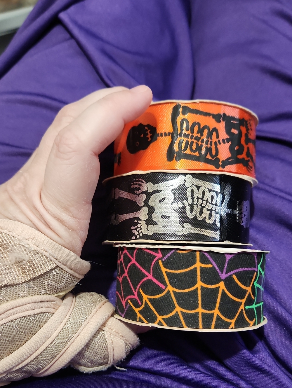 BUNDLE ITEM!! Halloween Ribbons - Skeletons and Cobwebs - 1 3/8ths" wide by 12ft